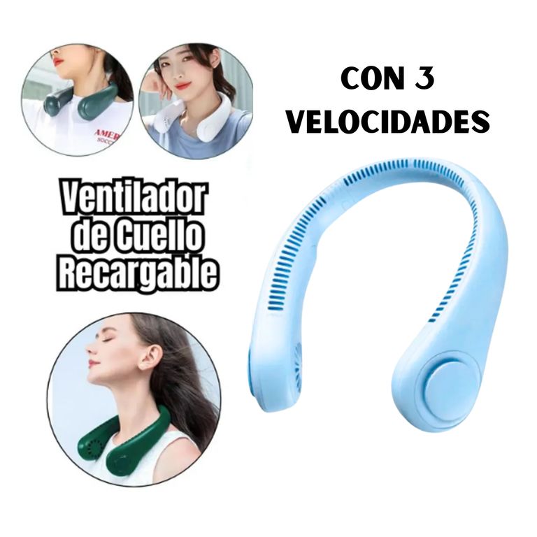 VENTILADOR PARA CUELLO RECARGABLE COLOR CELESTE 3 VELOCIDADES