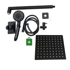 APACHE - COMBO Cabezal Ducha 25cm + ducha teléfono multifuncional +desviador y tubo 40 cm negra