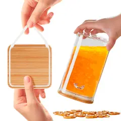 ELMEJORPRECIO - Frasco de Vidrio con Tapa de Bambú y Cuchara 500 ml Cuadrado