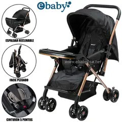 EBABY - Coche Cuna de Lujo «BON» Reclinable Negro