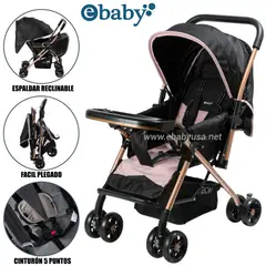 EBABY - Coche Cuna de Lujo «BON» Reclinable Rosado-Negro