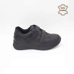FAR WEST - Zapatillas Escolares - Colegio Pega Pega Niño y Niña Sport Cuero Negro