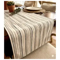 MAGE DISTRIBUTION - Camino de Mesa Azucena 100% algodón - Blanco con Líneas