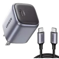 UGREEN - Mini Cargador 20W X512 GaN + Cable C a C 1M 60W US261 Gris