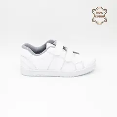 FAR WEST - Zapatillas Escolares - Colegio Pega Pega Niño y Niña Classic Cuero Blanco