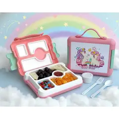 GENERICO - Taper Antiderrame Infantil con Divisiones y Cubiertos - Rosado