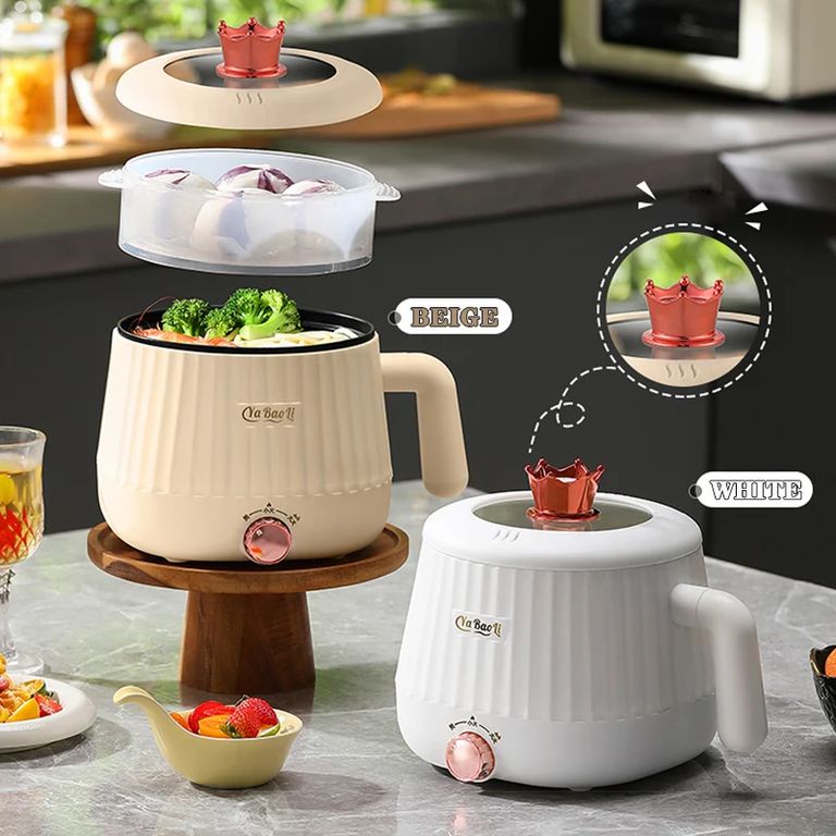 Olla Eléctrica - Antiadherente con Vaporera-Color CREMA