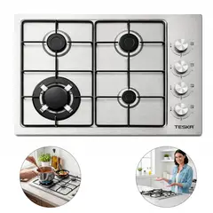 GENERICO - Encimera a Gas 4 Hornillas con Triple Corona en Acero Inoxidable – Potencia y Diseño para tu Cocina