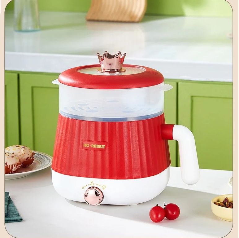 Olla Eléctrica - Antiadherente con Vaporera - Color Rojo