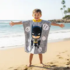 GENERICO - Poncho Toalla Infantil Gris Diseño Divertido Ligero Para Playa Natación