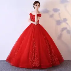 ARELYS - Vestido Elegante Princesa Mujer Quinceañera Rojo