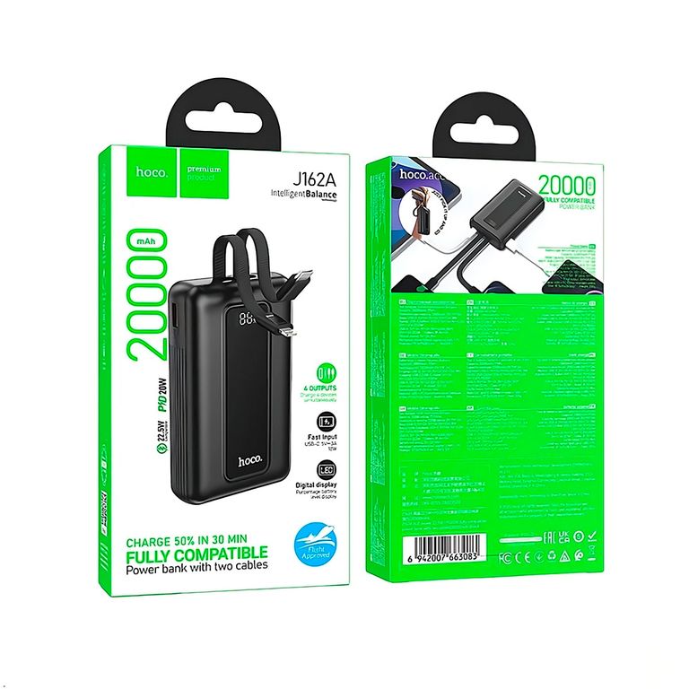 Cargador Celular J162A Usb C y Lightning 20000mah 225w