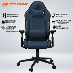 COUGAR - SILLA EXPLORE NAVY BLUE F COMODIDAD ESTILO TERCIOPELO RECLINA 155°