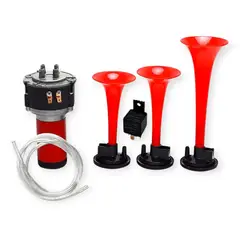 GENERICO - Claxon Musical 3 cornetas Para Autos y Camionetas 12V Rojo