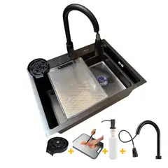 DECOR - Lavadero Multifuncional Completo de cocina 60x45x22 cm Nano Black