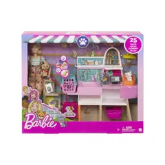 MATTEL - Barbie Muñeca y Pet Boutique con 4 Pets y Accessorios