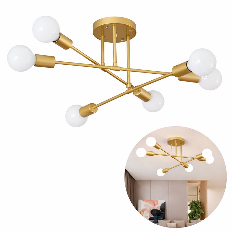 LÁMPARA COLGANTE DORADO MODELO ARAÑA INCLUYE SEIS FOCOS