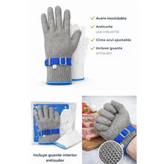 GENERICO - Guantes de Malla de Acero Inoxidable Anticorte Nivel Máximo Certificación CE Uso Industrial
