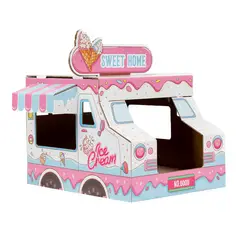 QHALITECH - CASA DE CARTON PARA GATOS CON RASCADOR CAMIÓN DE HELADOS