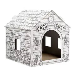 QHALITECH - CASA DE CARTON PARA GATOS CON RASCADOR LADRILLOS BLANCOS