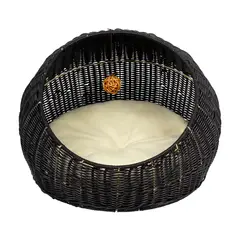 QHALITECH - CAMA PARA MASCOTAS COLOR NEGRO DE MIMBRE TEJIDO