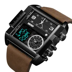 Skmei - Reloj 1391 Negro Correa Cuero Digital Analogo Multifunción