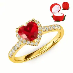 GENERICO - Anillo de Promesa Corazon Acero Regulable Dorado Cofre Rosa
