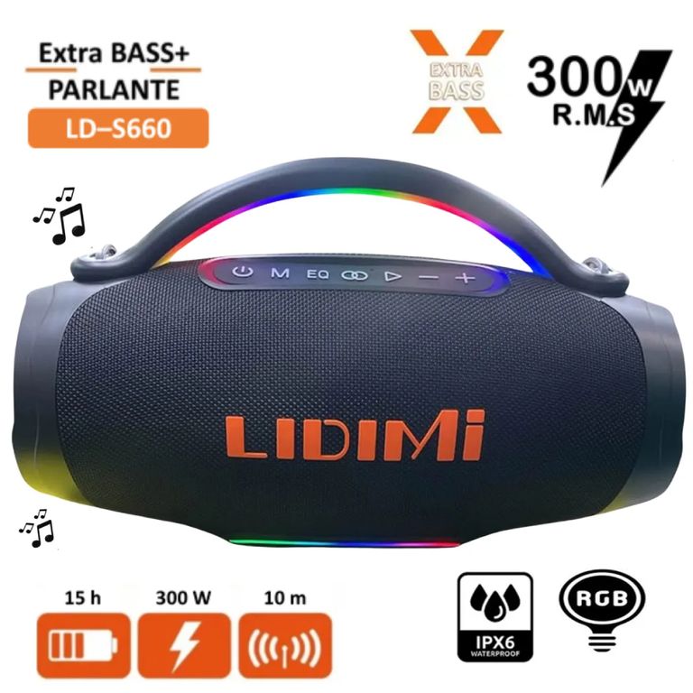 Parlante Portátil Bluetooth LD-S660 300W con Luces LED RGB y USB