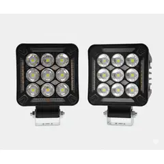 GENERICO - Par Faro De Trabajo Cuadrado 9 LED Blanco Linea Ambar Multifunción 2Pcs