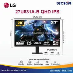 LG - Monitor Plano 27U631A-B 27 QHD IPS100 Hz HDMI HDR10 HDR USB-C 15W