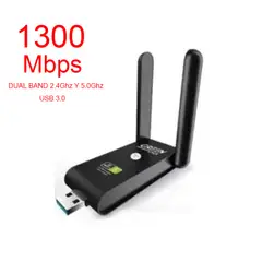 GENERICO - Antena Wifi Dual Band 1300 Mbps Receptor Inalámbrico USB Internet para Laptop PC