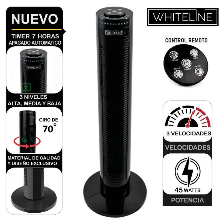 Ventilador Torre YF-T03214 45W 3 Velocidades Diseño Moderno Eficiencia Energética Negro