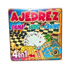 GENERICO - Set de Juegos de Mesa 4 en 1: Ajedrez, Dama, Ludo y Casino
