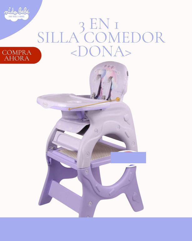 Silla Carpeta 3 en 1 Donna Comedor para Bebes Morado