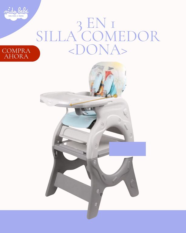 Silla Carpeta 3 en 1 Donna Comedor para Bebes GRIS