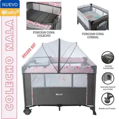 EBABY - Cuna Colecho Corral NALA con cambiador Rosado