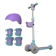 GENERICO - Scooter Infantil Musical LED con Llantas Anchas + Casco Rodilleras y Coderas de Regalo Lila