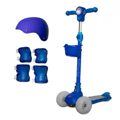 GENERICO - Scooter Infantil Musical LED con Llantas Anchas + Casco Rodilleras y Coderas de Regalo Azul