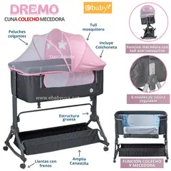 EBABY - Cuna Colecho con Mecedora DREMO Rosado