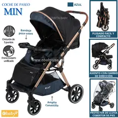 EBABY - Coche de paseo mango reversible con bandeja MIN Azul
