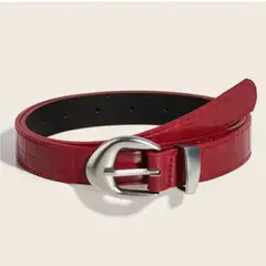 GENERICO - Correa Cinturón de Mujer Color Rojo Texturizado con Hebilla Metálica