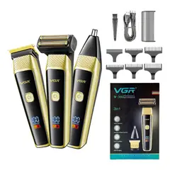 OEM - Máquina Corta Pelo Barba Nariz Grooming 3en1 Vgr V-366 Turbo DORADO y AZUL