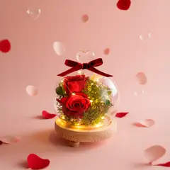 AIROSA - Cúpula de Amor Eterno - 2 Rosas Preservadas + Luz LED