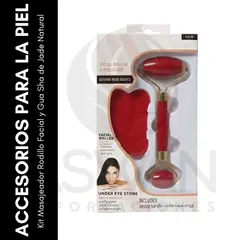 GENERICO - Kit Masajeador Rodillo Facial y Gua Sha de Jade Natural
