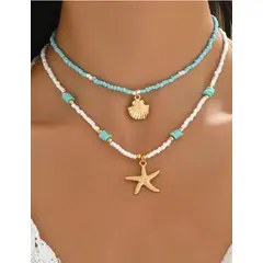 GENERICO - Collares Set de 2 perlas, conchas y estrellas de mar