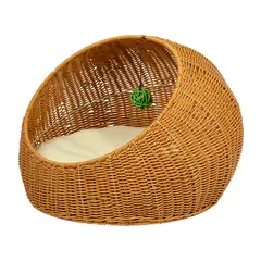 QHALITECH - CAMA PARA MASCOTAS COLOR MARRON DE MIMBRE TEJIDO