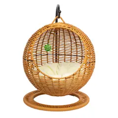QHALITECH - CAMA COLGANTE PARA GATO CON PEDESTAL COLOR MARRON DE MIMBRETEJIDO