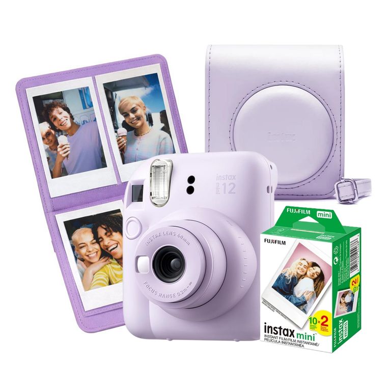 Cámara Instax Mini12 Lila Morado + Pack 20 + Estuche + Mini Álbum