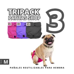 GENERICO - TRIPACK 03 Pañales Reutilizables Ecológicos PATITAS SHOP para ORINE Hembra M