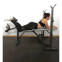 EVERBEST - MINI GYM Banca Libre De Pecho + Predicador +racks + Polea Pesas